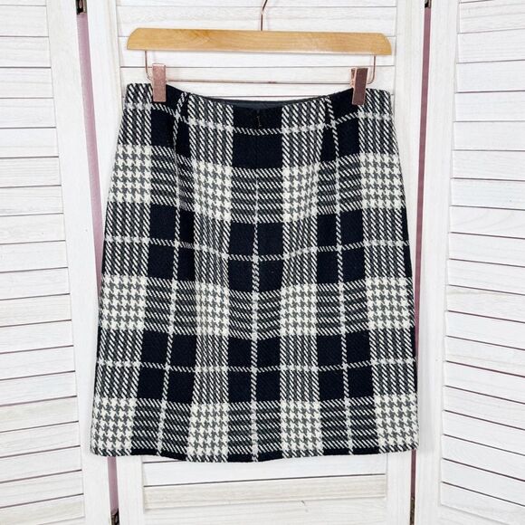 Eddie Bauer Plaid Wool Blend Tweed Pencil Skirt Black White 8 Tall - Picture 7 of 11